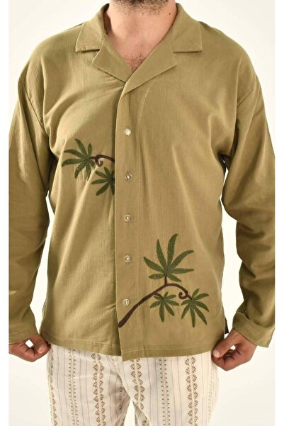 DAVID&GERENZO Μακρυμάνικο πουκάμισο με λεπτομέρεια από φύλλα