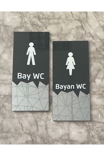 Yönline Vertical Wc Orientation Sheet Set 20X9 cm Glossy Anthracite Plexiglass Orientation Silver Mirrored