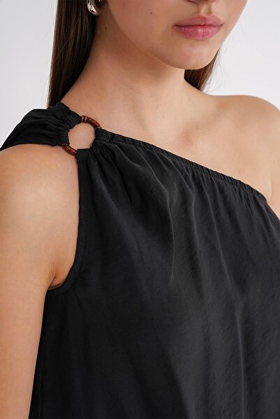 Mixray 4665 Women's Single Shoulder Strap Blouse Black