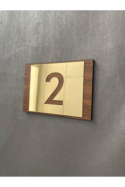 Yönline Lux Gold Mirrored Walnut Mdf Series Indoor Apartment Apartment Door Number