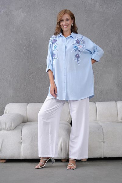 BURRASCA Oversize Linen Set with Embroidered Stones
