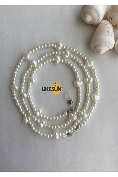 LiKESUN مجموعة اللؤلؤ - قلادة مزدوجة ملفوفة بحزام النظارات وحبل ومضادة للضياع وتفاصيل السلسلة