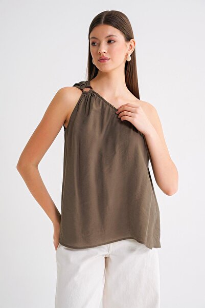 Mixray 4665 Γυναικεία μπλούζα με μονό λουράκι ώμου Χακί