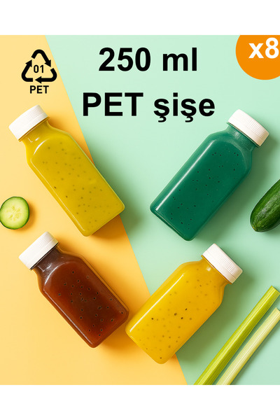 ERBAŞLAR PLASTİK VE AMBALAJ 8 Adet 250 ml Köşeli Detox, Meyve Suyu, Sporcu, D...