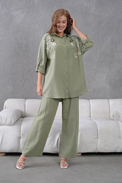 BURRASCA Oversize Linen Set with Embroidered Stones