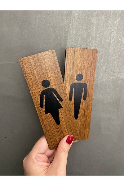 Yönline Wc Women & Men Set Orientation Sheet Walnut Mdf 5X15 cm |   Indoor Door Sign