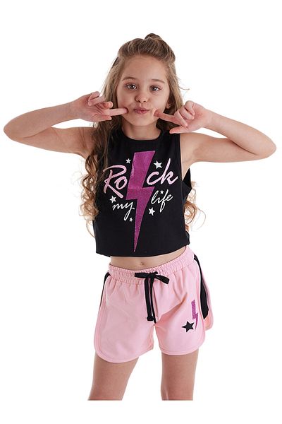 MSHB&G Rock Life Girl - Black Pink Summer Crop T-shirt and Shorts Set