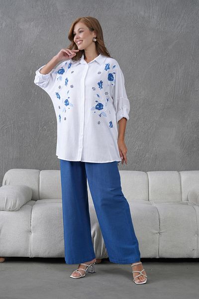 BURRASCA Oversize Linen Set with Embroidered Stones