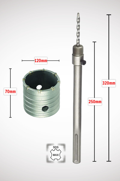 GFB 60mm Beton Duvar Delme Panç + Sds-Max (350mm) Uzun Adaptörlü