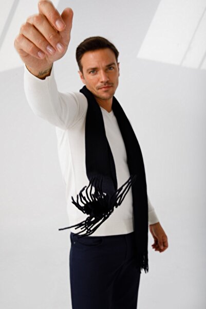 Desen Triko Men's Plain Wool Scarf Dark Blue