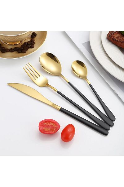 INNOVIO Set de tacamuri din inox INNOVIO, 16 piese, Inox de calitate superioara 18/10 304, Negru-Auriu