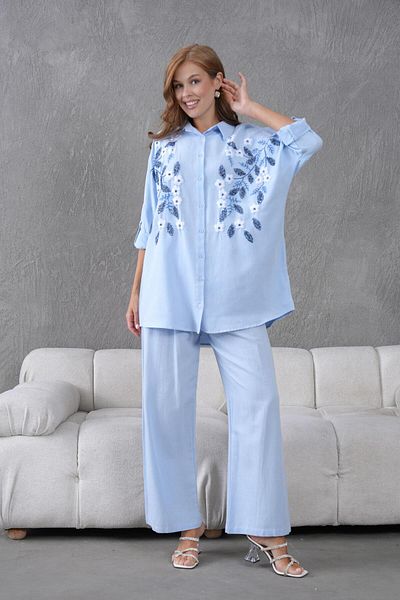 BURRASCA Oversize Linen Set with Embroidered Stones