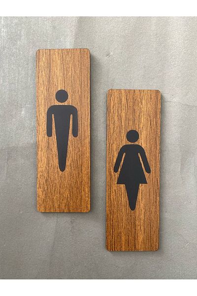 Yönline Wc Women & Men Set Orientation Sheet Walnut Mdf 5X15 cm |   Indoor Door Sign