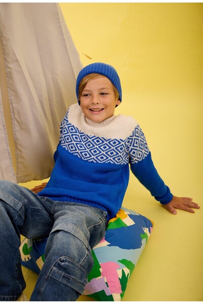 Nisrakids Pulover de tricotaj cu mânecă lungă cu model pentru băiat