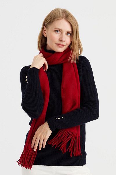 Desen Triko Women's Knitwear Single Color Tasseled Wool Scarf Red