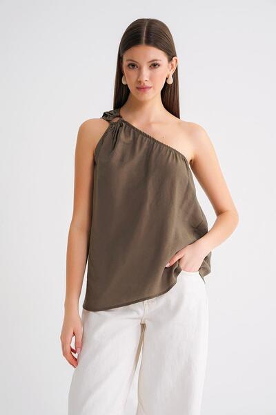 Mixray 4665 Γυναικεία μπλούζα με μονό λουράκι ώμου Χακί