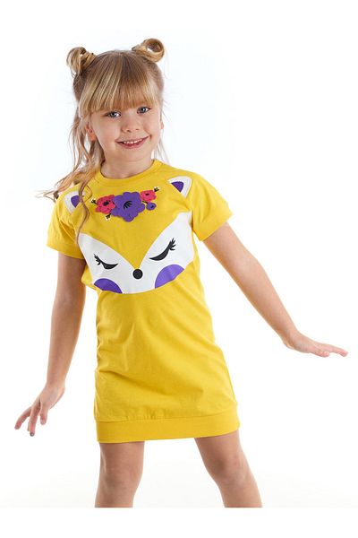 Denokids Καλοκαιρινό φόρεμα για κορίτσια με λουλουδάτο σχέδιο Yellow Fox