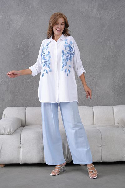 BURRASCA Oversize Linen Set with Embroidered Stones