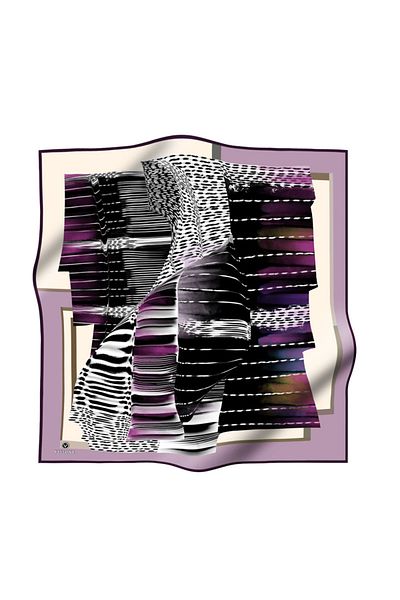 Vissona 100% Twill Silk Geometric Pattern Lilac - Plum Colored 90x90 Σχήμα ραψίματος κασκόλ: Ράψιμο στο χέρι