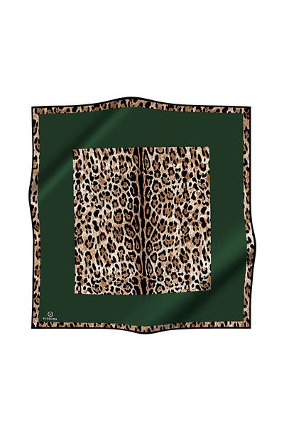 Vissona 100% Twill Silk Leopard μοτίβο Σμαραγδένιο Πράσινο Χρώμα 90x90 Σχήμα Ραπτικής Κασκόλ: Ράψιμο στο χέρι