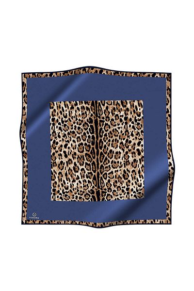 Vissona 100% Twill Silk Leopard Pattern Indigo Χρώμα 90x90 Σχήμα ραψίματος κασκόλ: Ράψιμο στο χέρι