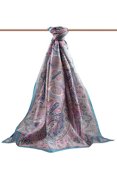 Vissona 100% Silk Etro Pattern Indigo - Ροζ Χρώμα 92x210 Σάλι