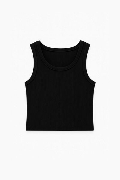 ablukaonline Women's Basic Rib Fabric Crop Tank Top Black