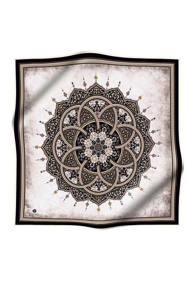 Vissona 100% Twill Silk Shawl με μοτίβο μαύρο - Κρεμ χρώμα 90x90 Σχήμα φορεμένου κασκόλ: Ράψιμο στο χέρι