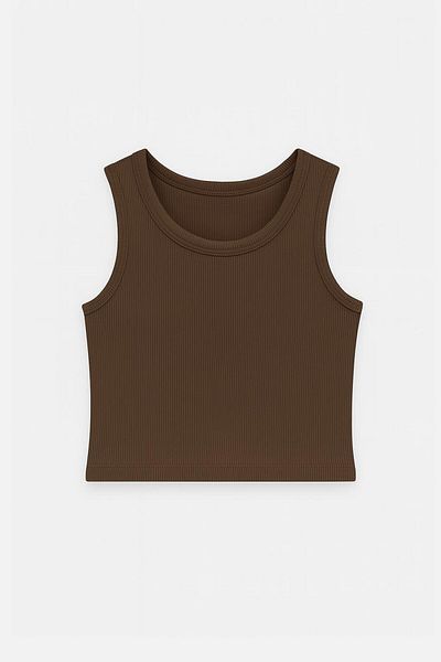 ablukaonline Women's Basic Rib Fabric Crop Tank Top Brown