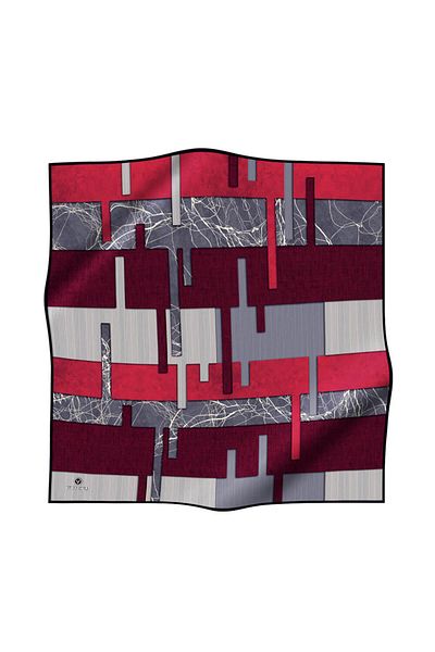 Vissona Μαύρο-κόκκινο γεωμετρικό σχέδιο Twill μεταξωτό κασκόλ - 90x90 σχήμα ραψίματος