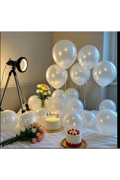 Deniz Party Store Metalik Balon 12" Inç Beyaz Renk 25 Adet Inci Beyazı