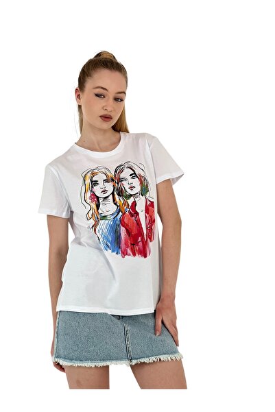 Miss Poem Γυναικείο κοντομάνικο καλοκαιρινό φαρδύ λευκό μπλουζάκι με τύπωμα