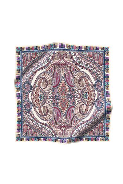 Vissona Κρεμ χρώματος 90x90 Silk Etro μοτίβο μαντήλι Twill - Ράψιμο στο χέρι