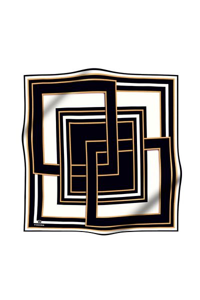 Vissona 100% Twill Silk Geometric Pattern Μαύρο - Κρεμ χρώμα 90x90 Σχήμα ραπτικής κασκόλ: Ράψιμο στο χέρι