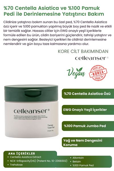 celleanser Moisturizing Cleansing Pad Therapy Toner Pad Made of 100% Cotton Containing Centella Asiatica