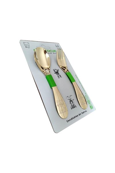 emze çocuk Children's Fork Spoon Set Titanium Plated Cat Pattern