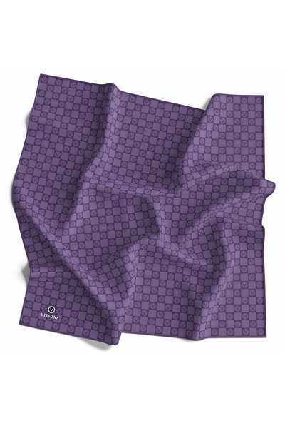Vissona 100% Twill Silk Monogram με μοτίβο μωβ Χρώμα 90x90 Φουλάρι Σχήμα ραπτικής: Ράψιμο στο χέρι