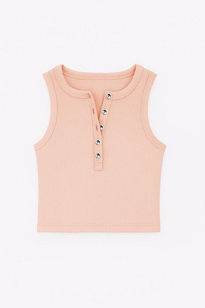 ablukaonline Women's Button Detailed Rib Fabric Crop Tank Top Powder