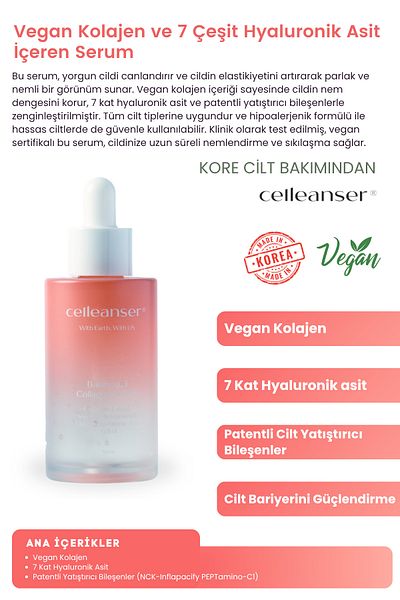 celleanser Anti-Wrinkle and Anti-Aging, Intensive Moisturizing, Barrier Repairing, Vegan Collagen Face Serum