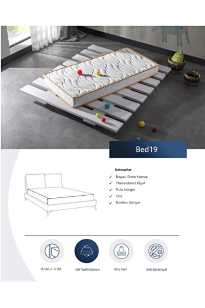 bedpark Antibakteriyel Pamuklu Bebek Yatağı Bed-19 | Yumuşak Süngerli, Nefes Alabilen, Beyaz