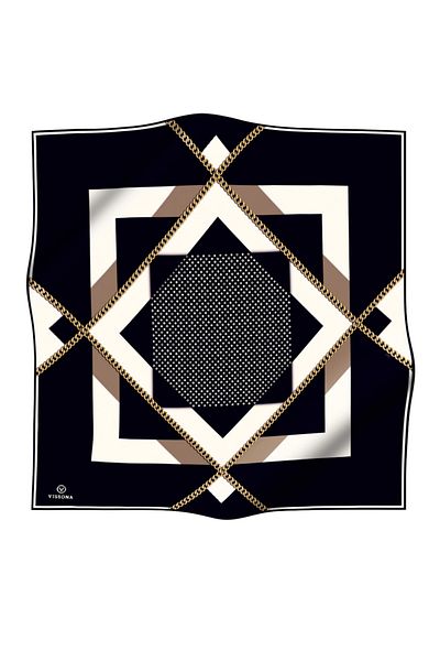 Vissona 100% Twill Silk Geometric Pattern Μαύρο - Κρεμ χρώμα 90x90 Σχήμα ραπτικής κασκόλ: Ράψιμο στο χέρι