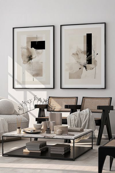 Ryta Set de 2 picturi minimaliste cu rame din lemn