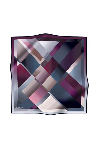 Vissona Φουλάρι Indigo Colored 100% Twill Silk Γεωμετρικό Σχέδιο 90x90 Φουλάρι Ράψιμο