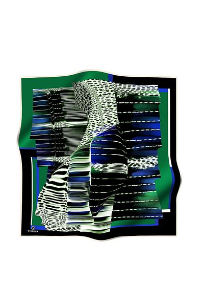 Vissona 100% Twill Silk Geometric Pattern Emerald Green - Saks Color 90x90 Σχήμα Φύτευσης Κασκόλ: Ράψιμο στο χέρι