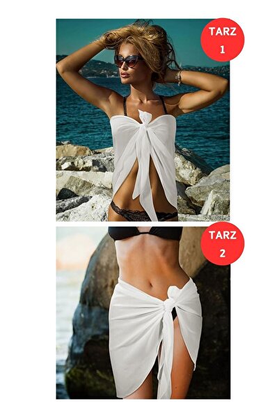 MinaCarin Rochie de plajă de damă cu cravată transparentă din tul pareo alb