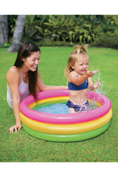 Sever Renkli Şişme Taban 3 Bölmeli Havuz – 86 cm | Bebek ve Küçük Çocuklar İçin Eğlenceli Yaz Oyunu