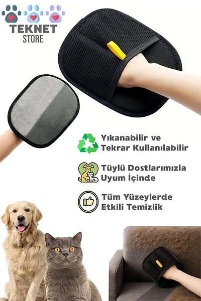 TEKNETSTORE Cat Dog Hair Collector Washable Static Gloves Sofa Carpet Clothes Hair Cleaning Apparatus Set of 2