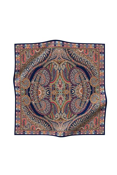 Vissona 100% Twill Silk Etro Pattern Navy Blue Χρώμα 90x90 Σχήμα ραπτικής κασκόλ: Ράψιμο στο χέρι