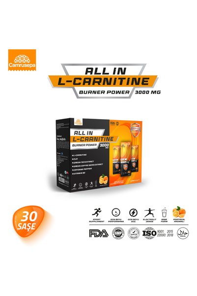 Camrusepa ALL IN L-CARNITINE BURNER POWER 3000 mg - (30 Saşe) Portakal Aromalı