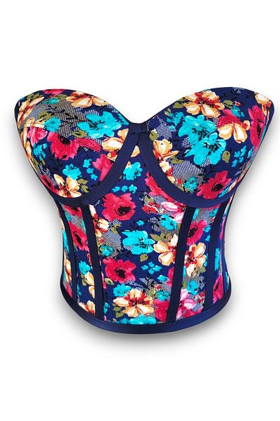 FİYPER Bustieră cu corset cu dantelă din viscoză cu model de flori bleumarin